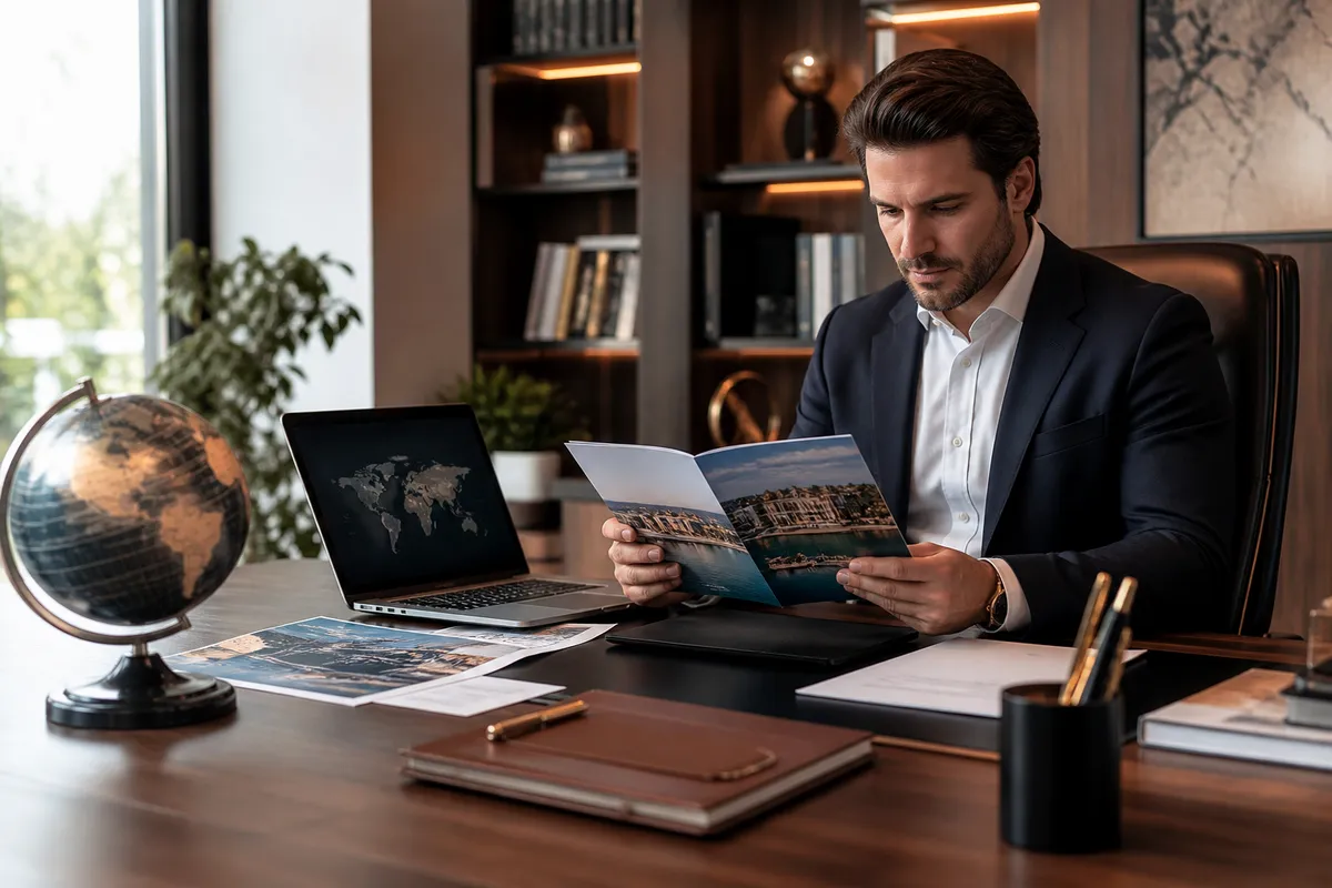 businessman with investment documents on desk