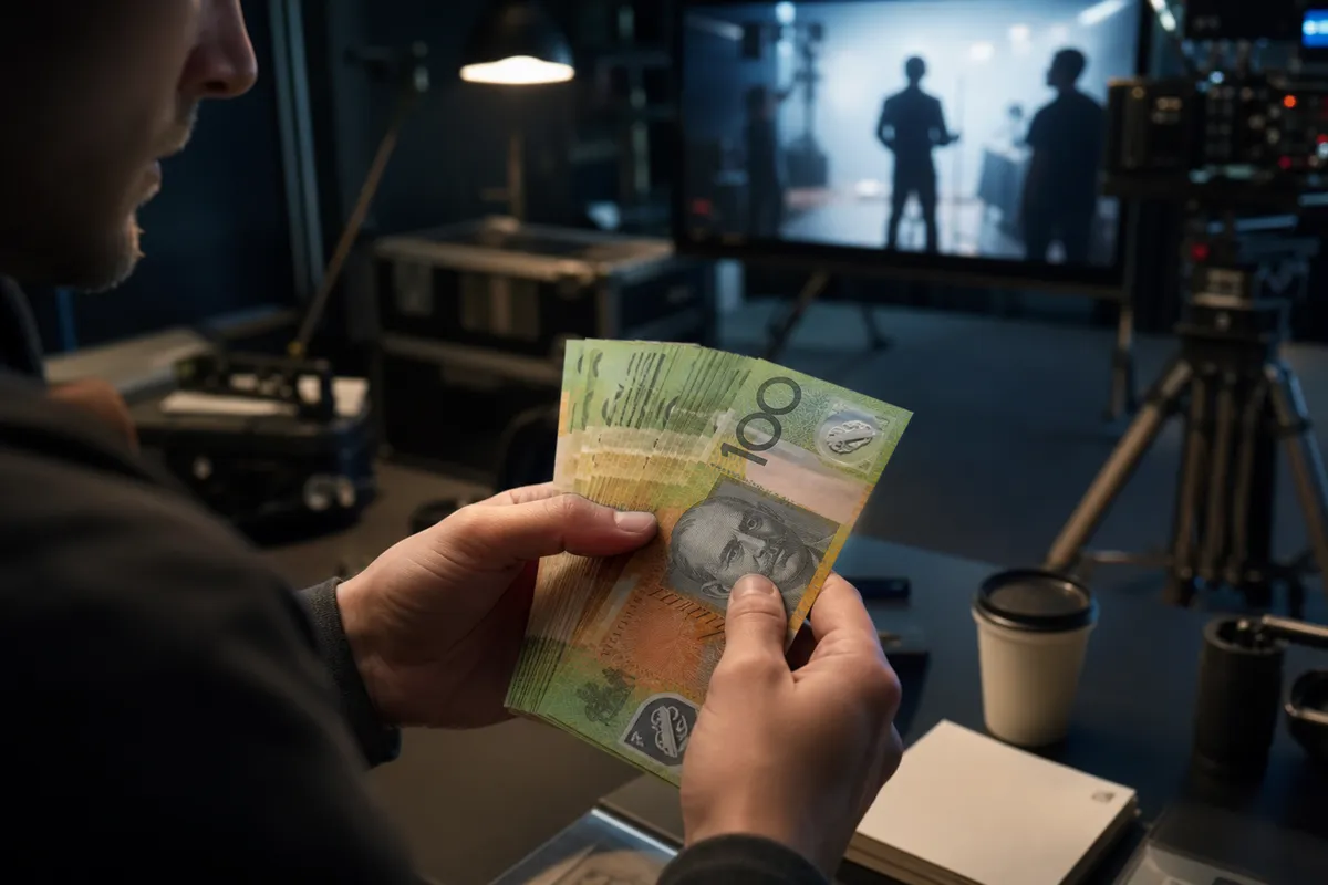 a person examining realistic Australian prop money