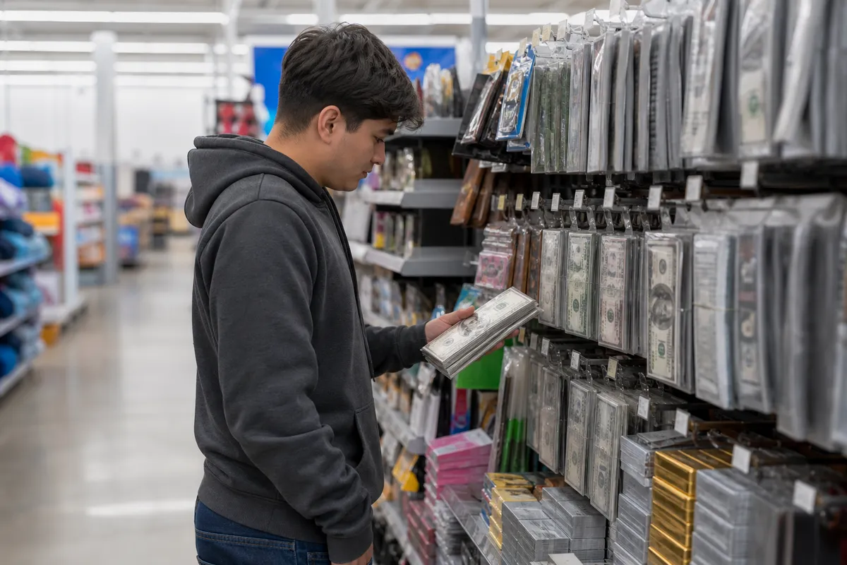 person shopping for novelty money at Walmart