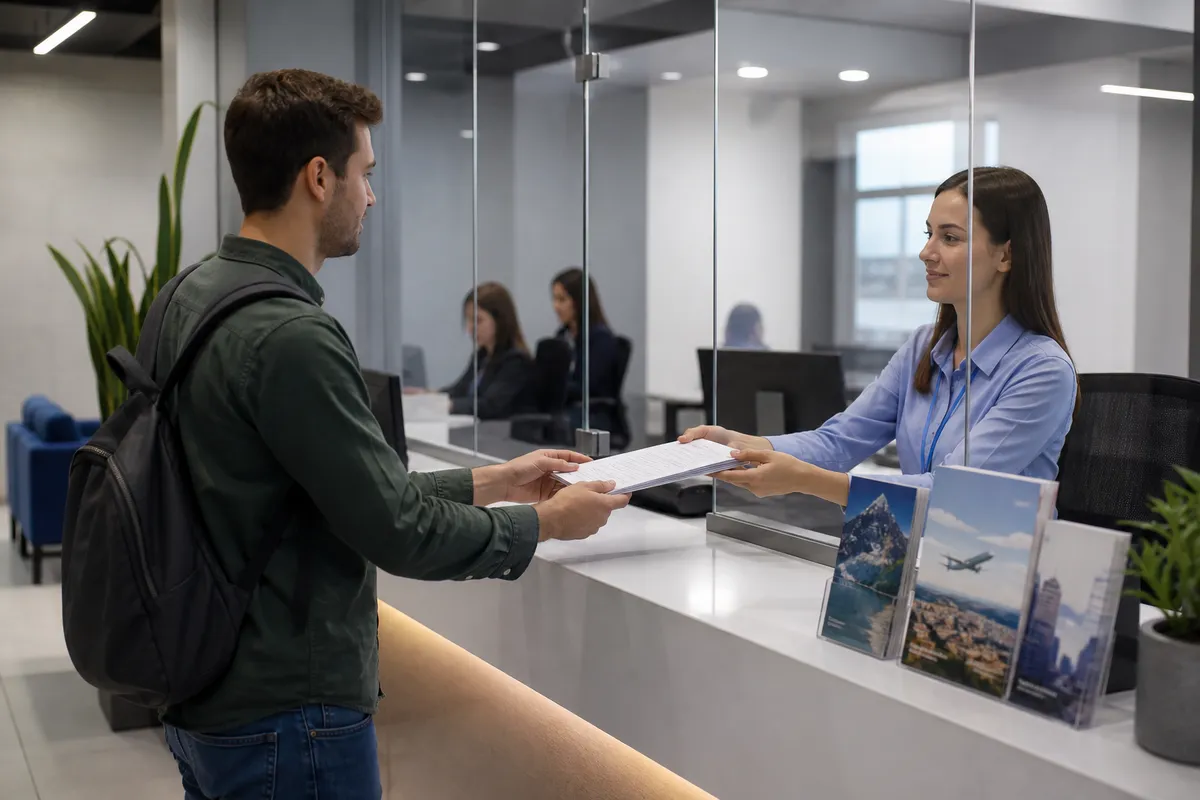 person submitting Schengen visa application at consulate