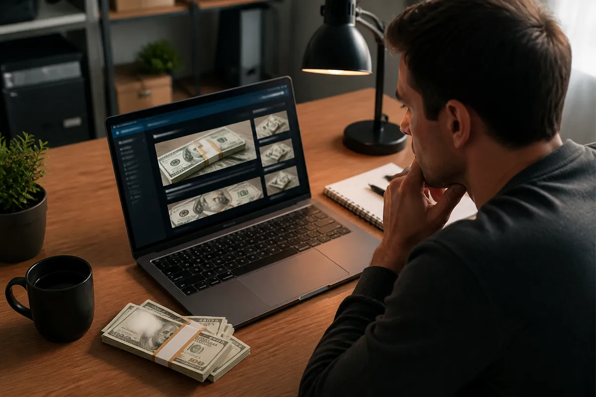 person analyzing suspicious website on laptop