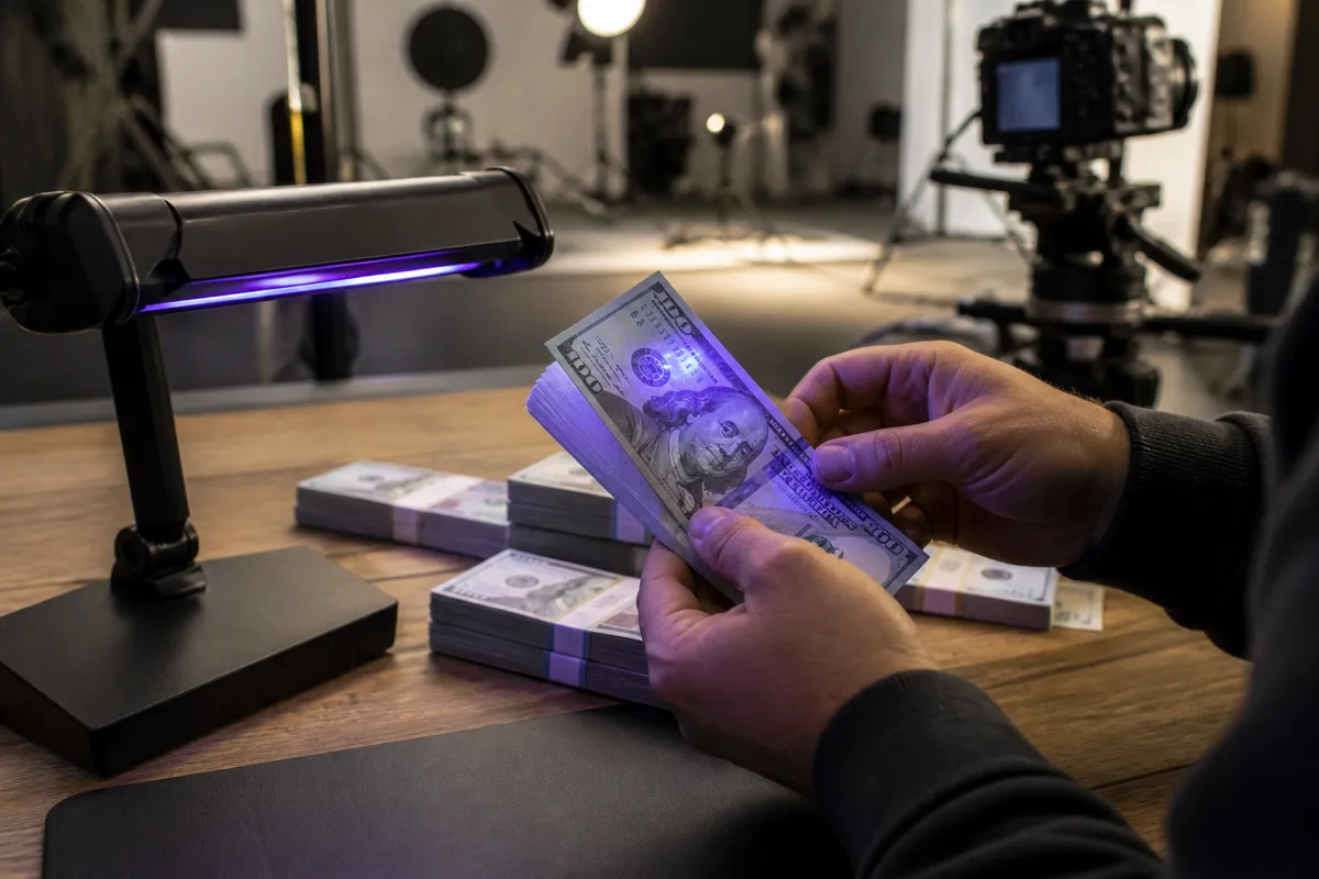 person examining realistic prop money