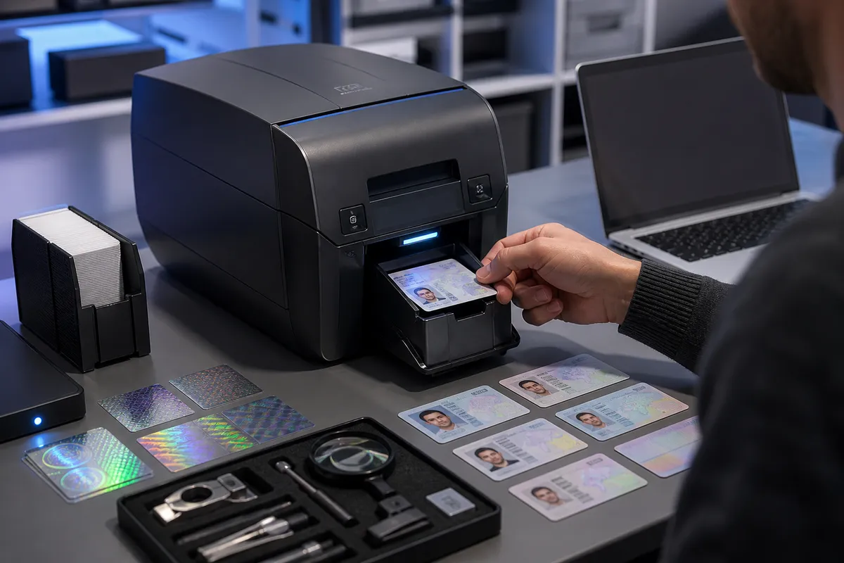 person operating ID card printer