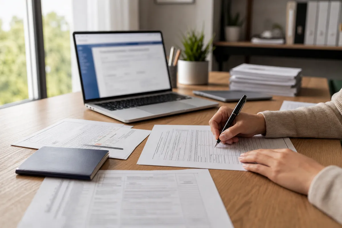 individual completing work permit application form